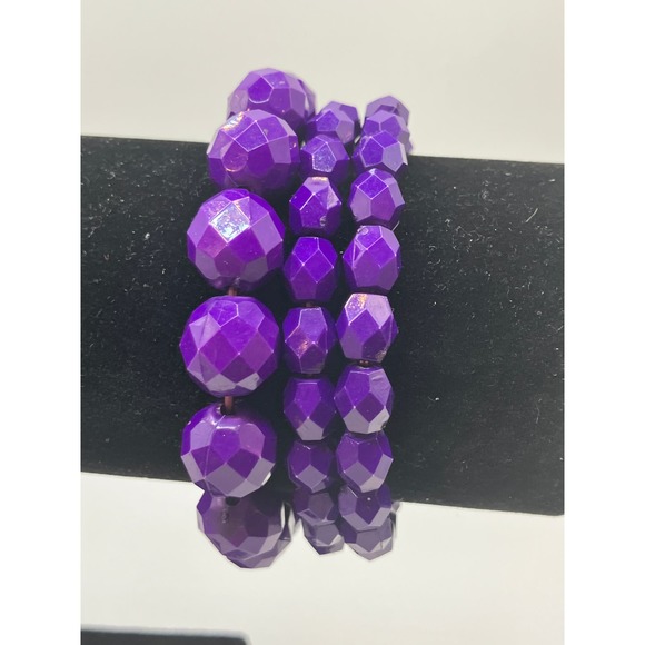 Purple Crystal Beaded Stretch Bracelet 3 Piece Set! - Picture 2 of 9